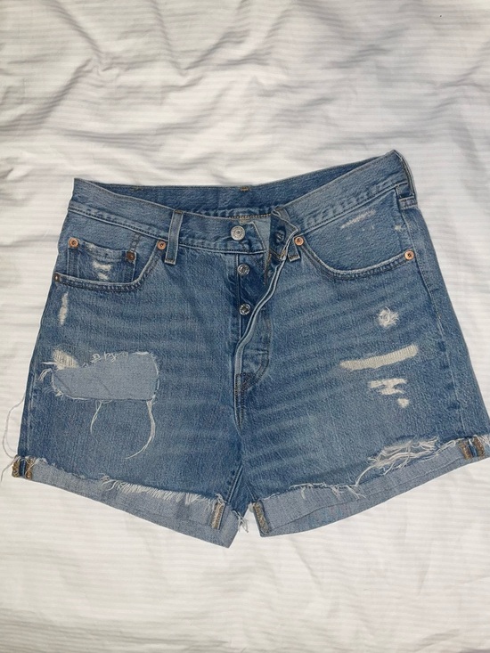 Levi's Pants - Levi's Distressed High-Rise Denim Shorts - Blue